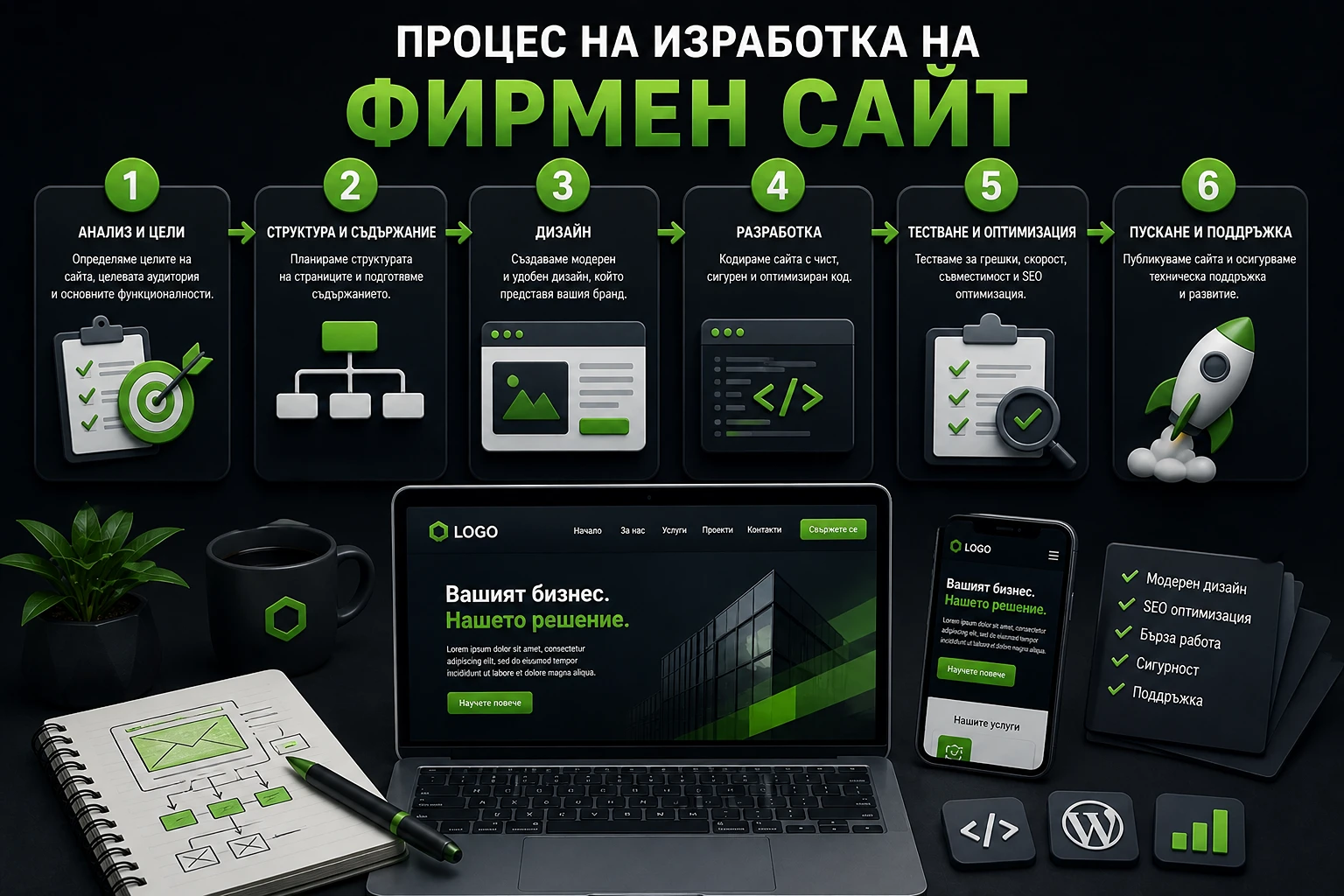Процес на изработка на фирмен сайт – планиране, структура, дизайн, разработка и пускане